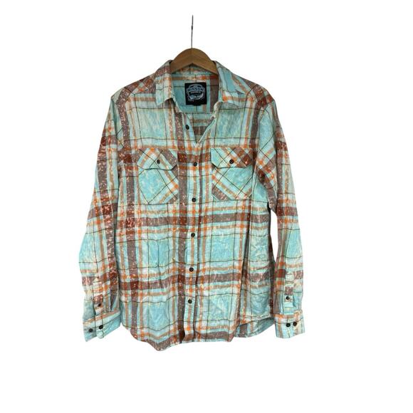 Angry Minnow Flannel Shirt Mens Large Blue Acid Splatter Wild Child Gypsy READ - Picture 2 of 7